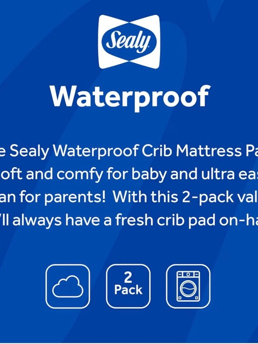 Sealy Waterproof Fitted Crib Mattress Pad - White (2-Pack)